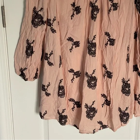 Free People Pink Black Floral Embroidered Cutout Austin Emma Dress 47029 - Picture 5 of 15